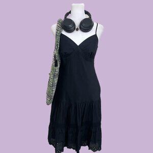2006 black boho whimsygoth grunge elevated basic cami midi dress